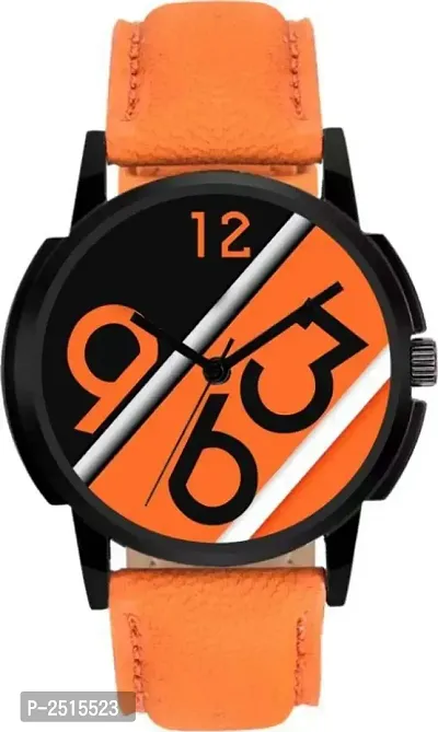 Orange Synthetic Leather Strap Watch
