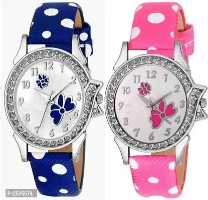 Multicoloured  Synthetic Leather Strap Butterfly Watch Combo