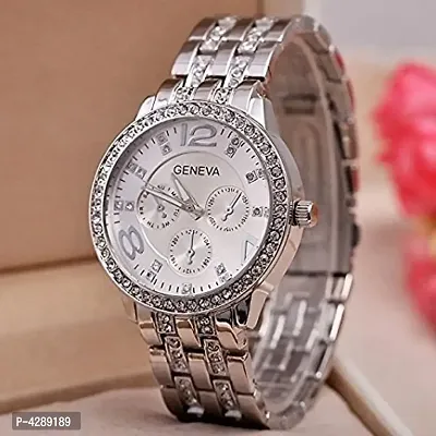 Rhinestone Collection Stainless Steel Strap SILVER Colour Men And Women Watches-thumb0