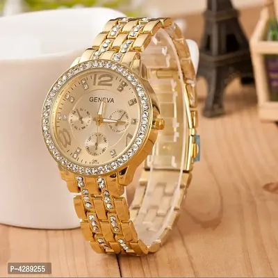 Rhinestone Collection Stainless Steel Strap Gold Colour Men And Women Watches-thumb0