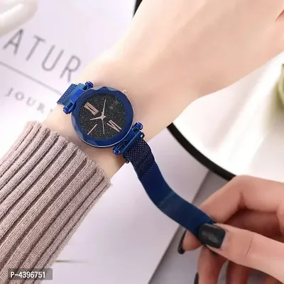 Women Simple Trendy Blue Watch Female Starry Sky Watch Wagnet Band Quartz Watch-thumb0