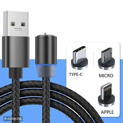 Tunifi Magnetic Charging Cable 1.2 m Superior Quality 3-In-1 Cable Charger with LED for Android, Magnetic USB Charging Cable, All Type C Mobiles and IOS Mobiles Fast Charging Cable Magnet Cables