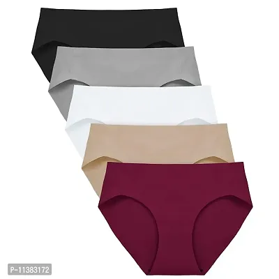 Combo of 5 (Multi Colors)Womens Ice Silk Blend Invisible Lines No Show Hipster Panty-thumb0