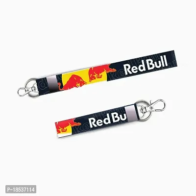 RACE MINDS Combo of 2 Bike Fabric Lanyard Tag 18 inches  7 inches Locking Keychain for Bikes Classic Bike Keychain Key Holder(2Pcs.) (Red Bull)-thumb0