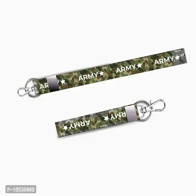 RACE MINDS Combo of 2 Bike Fabric Lanyard Tag 18 inches  7 inches Locking Keychain for Bikes Classic Bike Keychain Key Holder(2Pcs.) (Army)-thumb0