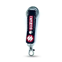 RACE MINDS Premium Stainless Steel With Leather Strap Keychain Metal For Car Gifting With Key Ring Anti-Rust (Pack Of 1, Black) (Suzuki)-thumb1