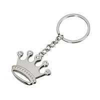 RACE MINDS King Queen Prince Princess Crown Taj Metal Keychain for Car Bike Men Women Keyring (Silver)-thumb2