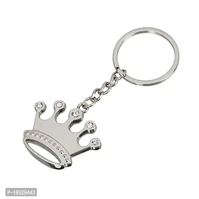 RACE MINDS King Queen Prince Princess Crown Taj Metal Keychain for Car Bike Men Women Keyring (Silver)-thumb3