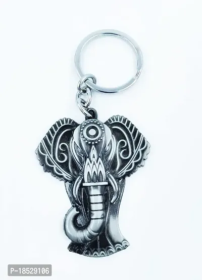 RACE MINDS Elephant Metal Single Side Fancy Keychain For Bike And Car (Silver)-thumb0