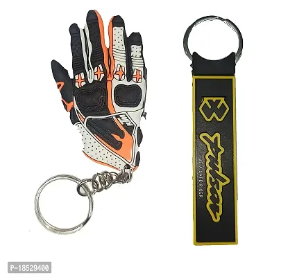 RACE MINDS Rubber Hand Glove Keychain and Pulsar Keychain (Combo Pack of 2)-thumb0