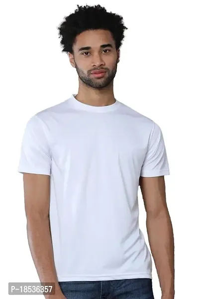RACE MINDS Men Solid Cotton Single Jersey Round Neck T-Shirt (Small, White)