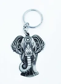 RACE MINDS Elephant Metal Single Side Fancy Keychain For Bike And Car (Silver)-thumb1