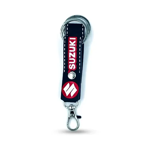 RACE MINDS Premium Stainless Steel With Leather Strap Braided Mahindra Keychain Metal For Car Gifting With Key Ring Anti-Rust (Pack Of 1, Black)