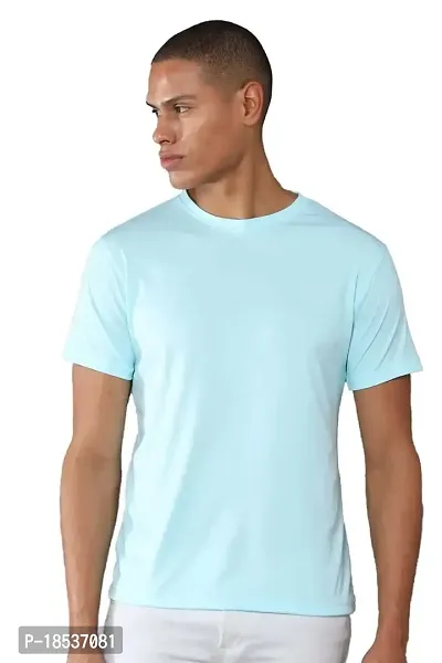 RACE MINDS Men Solid Cotton Single Jersey Round Neck T-Shirt (Small, Mint Blue)-thumb0
