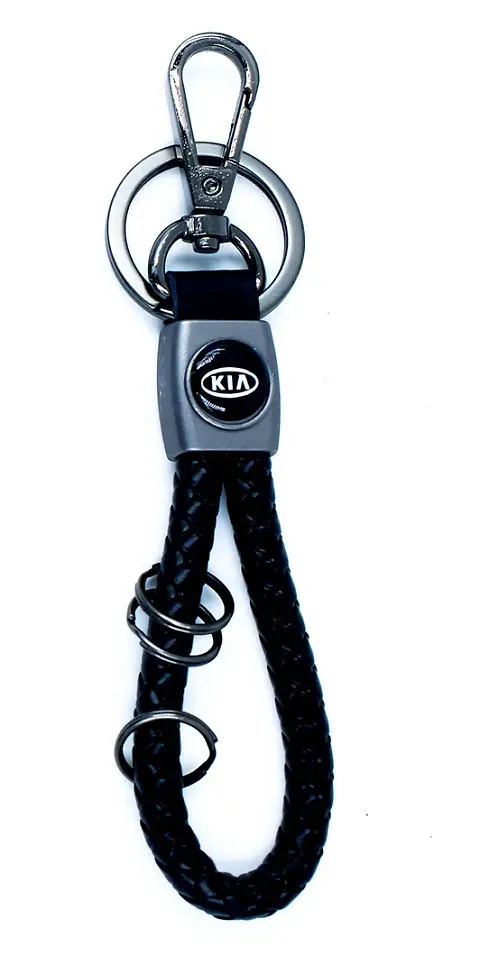 RACE MINDS Stylish Leather Rope Key Chain/Braided Faux Double hook Leather Strap Key Ring Key Chain for Car, Bike, Wallet, Bags (Black)