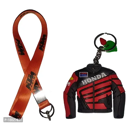 RACE MINDS Rubber Double Sided Keychains With Honda Jacket And Ktm Logo - (Red, Orange, Combo Pack Of 2)