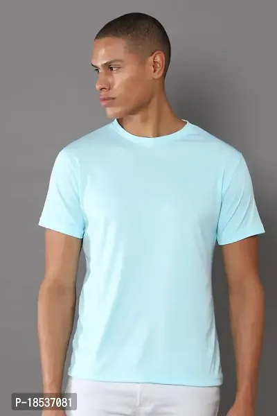 RACE MINDS Men Solid Cotton Single Jersey Round Neck T-Shirt (Small, Mint Blue)-thumb2