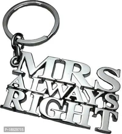 RACE MINDS Metal Mrs Always Right Couple Key Chain For Bike And Car (Silver)-thumb2