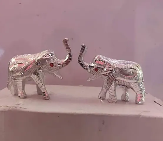 RACE MINDS Handcrafted German Silver Elephant Showpiece Pair for Home D?cor, Office Table  Gift Article, Animal Decorative Showpiece Figurines(Silver, 2 Pieces)(DV02) (Small, 8x5x3 cm)