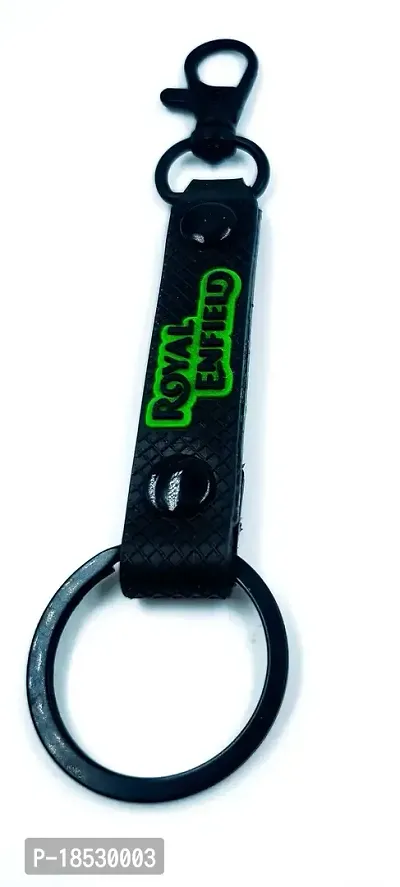 RACE MINDS Raceminds Double sided Royal Enfeild Green Double lock rubber keychain for car bike men women keyring-thumb2