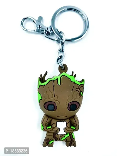 RACE MINDS Premium Action Character 3D Rubber Silicone Keychain Parent For Car  Bike Gifting With Key Ring Anti-Rust (Pack Of 1) (Groot, 1)-thumb0