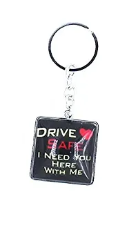 RACE MINDS Drive Safe Glass Single Side Keychain For Bike And Car - (Black)-thumb1