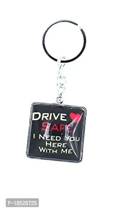 RACE MINDS Drive Safe Glass Single Side Keychain For Bike And Car - (Black)-thumb2