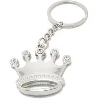 RACE MINDS King Queen Prince Princess Crown Taj Metal Keychain for Car Bike Men Women Keyring (Silver)-thumb1