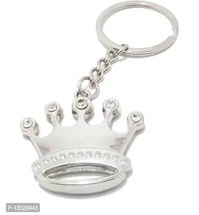 RACE MINDS King Queen Prince Princess Crown Taj Metal Keychain for Car Bike Men Women Keyring (Silver)-thumb2