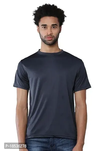 RACE MINDS Men Solid Cotton Single Jersey Round Neck T-Shirt (Small, Dark Grey)
