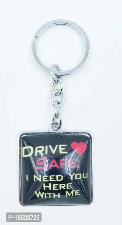 RACE MINDS Drive Safe Glass Single Side Keychain For Bike And Car - (Black)-thumb0