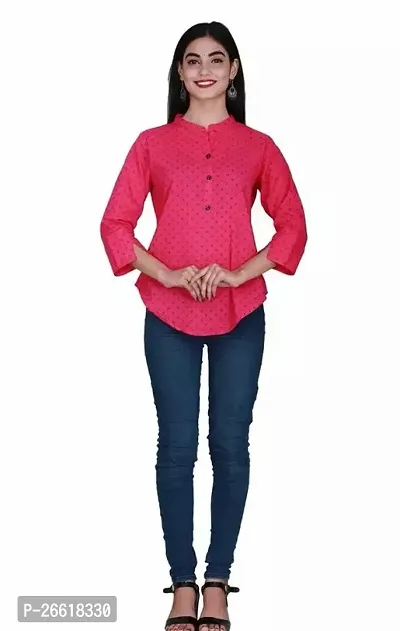 Elegant Pink Cotton Printed Top For Women-thumb0