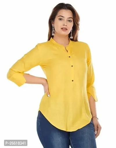 Elegant Yellow Rayon Printed Top For Women-thumb0