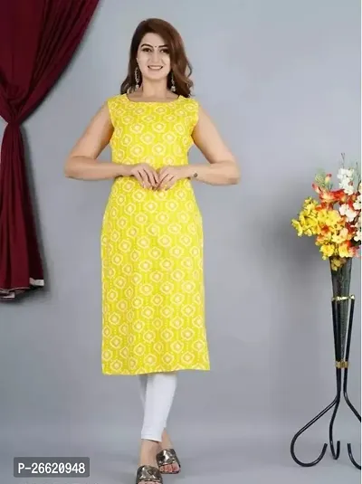 Stylish Yellow Rayon Printed Kurti For Women-thumb0