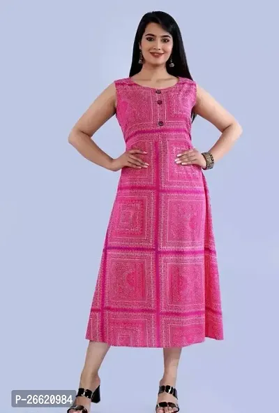 Stylish Pink Rayon Printed Kurti For Women-thumb0