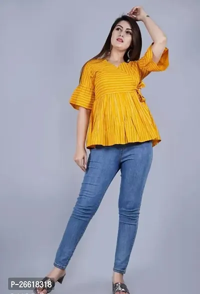 Elegant Yellow Rayon Printed Top For Women-thumb0