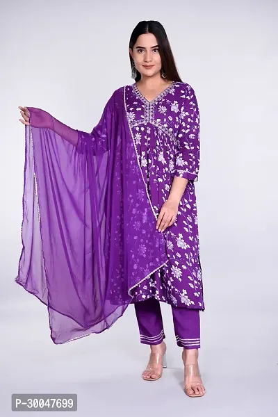 Stylish Purple Rayon Embroidered Kurta With Pant And Dupatta Set For Women-thumb0