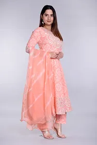 Stylish Peach Rayon Embroidered Kurta With Pant And Dupatta Set For Women-thumb1