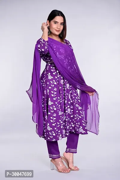 Stylish Purple Rayon Embroidered Kurta With Pant And Dupatta Set For Women-thumb2