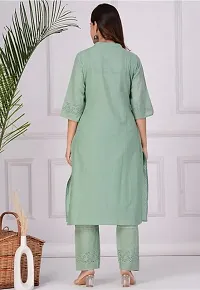 Stylish Green Cotton Blend Embroidered Kurta With Pant And Dupatta Set For Women-thumb3