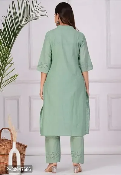 Stylish Green Cotton Blend Embroidered Kurta With Pant And Dupatta Set For Women-thumb4