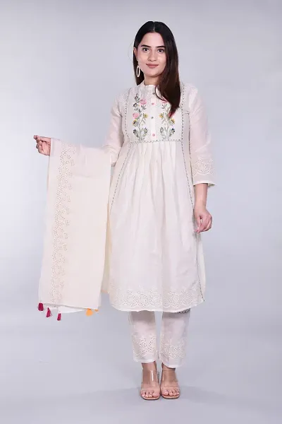 Elegant Embroidered Anarkali Kurta Bottom and Dupatta Set for Women