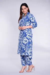 Stylish Blue Cotton Printed Kurta With Pant Set  For Women-thumb2