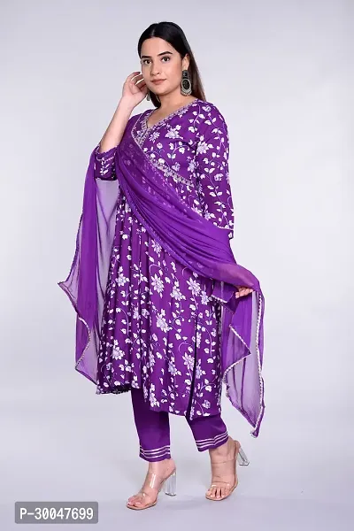 Stylish Purple Rayon Embroidered Kurta With Pant And Dupatta Set For Women-thumb3