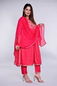 Stylish Pink Rayon Embroidered Kurta With Pant And Dupatta Set For Women-thumb1