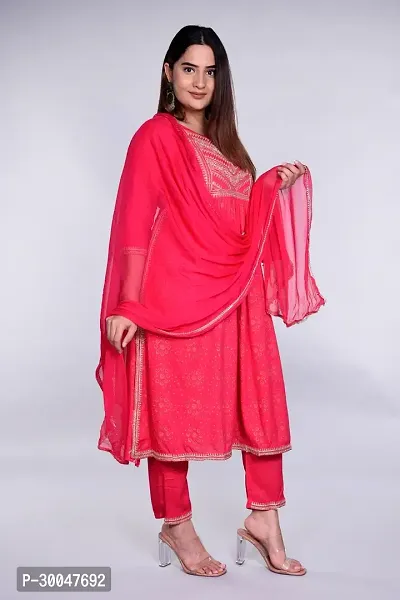 Stylish Pink Rayon Embroidered Kurta With Pant And Dupatta Set For Women-thumb2