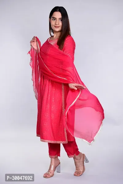 Stylish Pink Rayon Embroidered Kurta With Pant And Dupatta Set For Women-thumb3