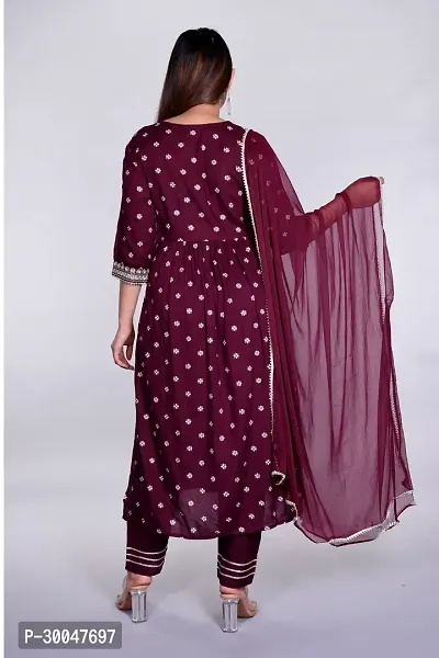 Stylish Maroon Rayon Embroidered Kurta With Pant And Dupatta Set For Women-thumb4