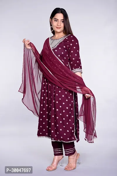 Stylish Maroon Rayon Embroidered Kurta With Pant And Dupatta Set For Women-thumb3