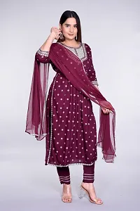 Stylish Maroon Rayon Embroidered Kurta With Pant And Dupatta Set For Women-thumb1